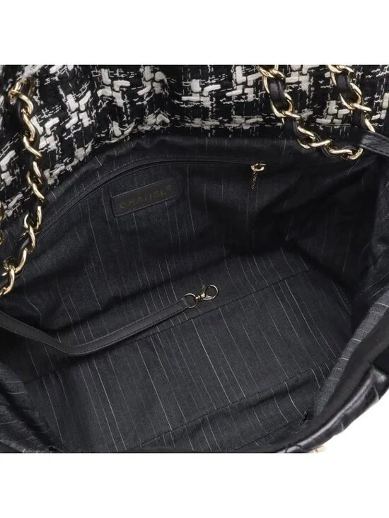 Chanel CC Logo Portobello Quilted Tote 2-Way Shoulder Bag Chain Leather Tweed - Picture 7 of 9